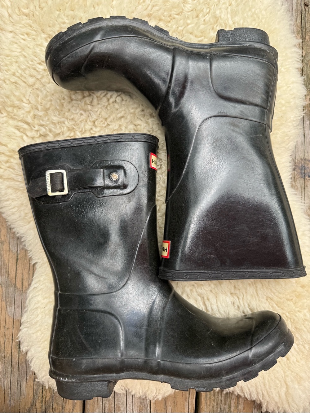Hunter Black Mid-Calf Women's Rain Boots with Side Buckle